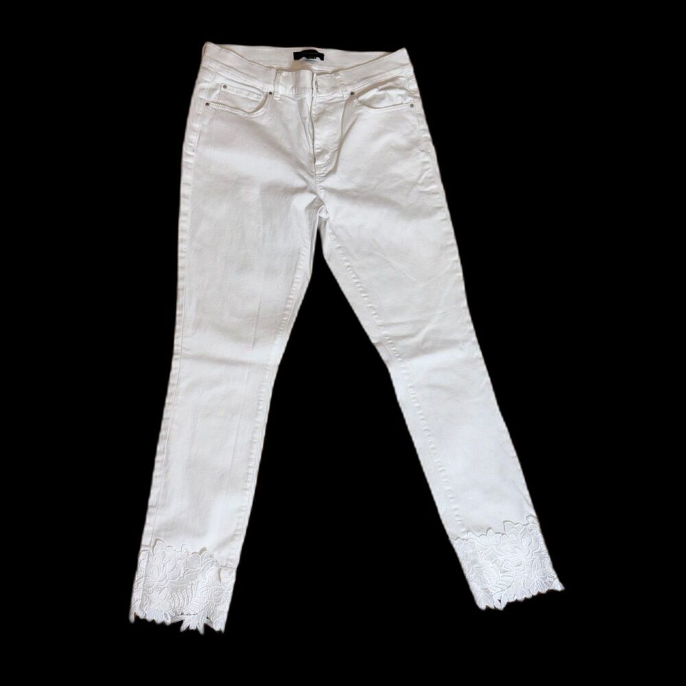 Ann Taylor White Jeans Lace Hem Bottom Women's Size 6 Cropped Denim